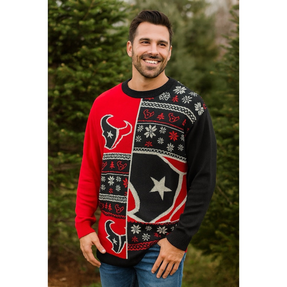 Houston Texans NFL Mens 2XL Busy‎ Block Snowfall Sweater Holiday Christmas Team